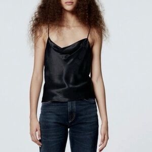 Zara Sleek Black Satin Camisole